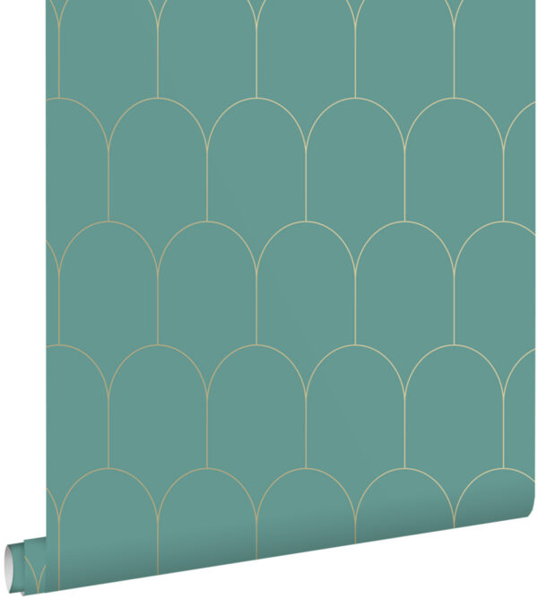 ESTAhome tapeet art deco motiiv - mere roheline ja kuld