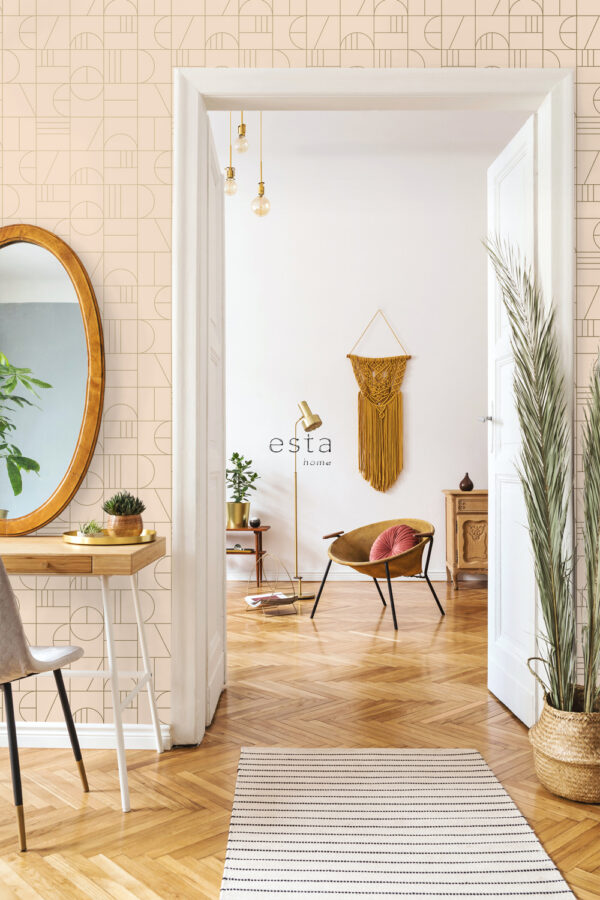 ESTAhome tapeet art deco motiiv - hele virsikroosa ja kuld