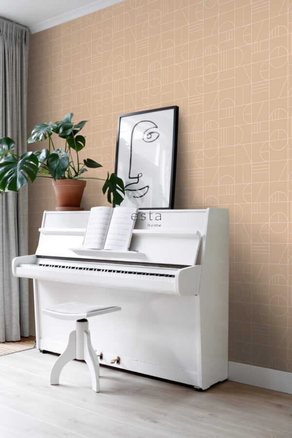 ESTAhome tapeet art deco motiiv - virsikuroosa ja valge