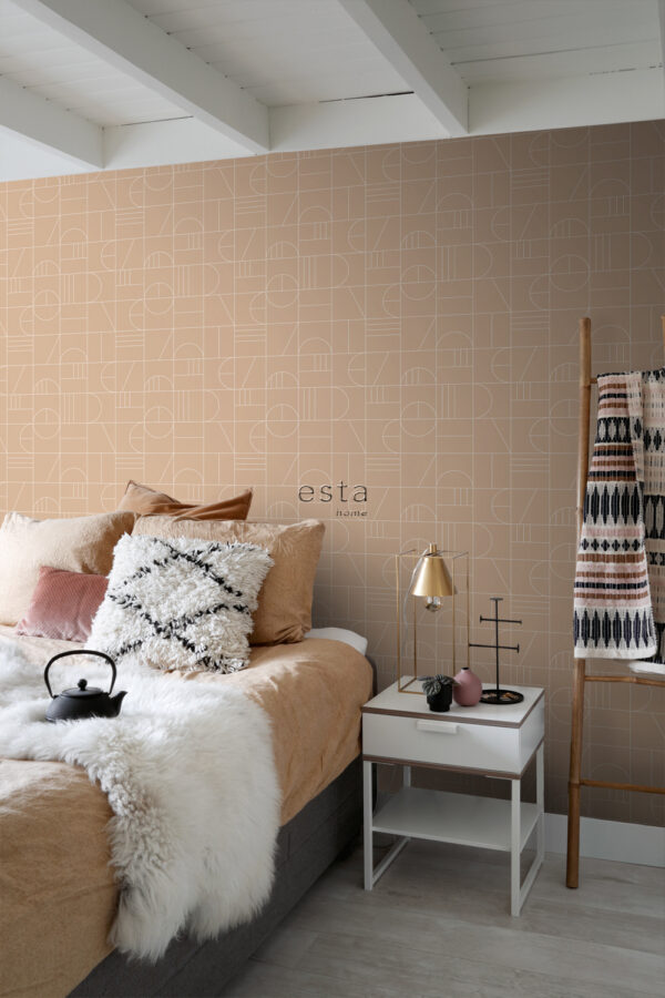 ESTAhome tapeet art deco motiiv - virsikuroosa ja valge