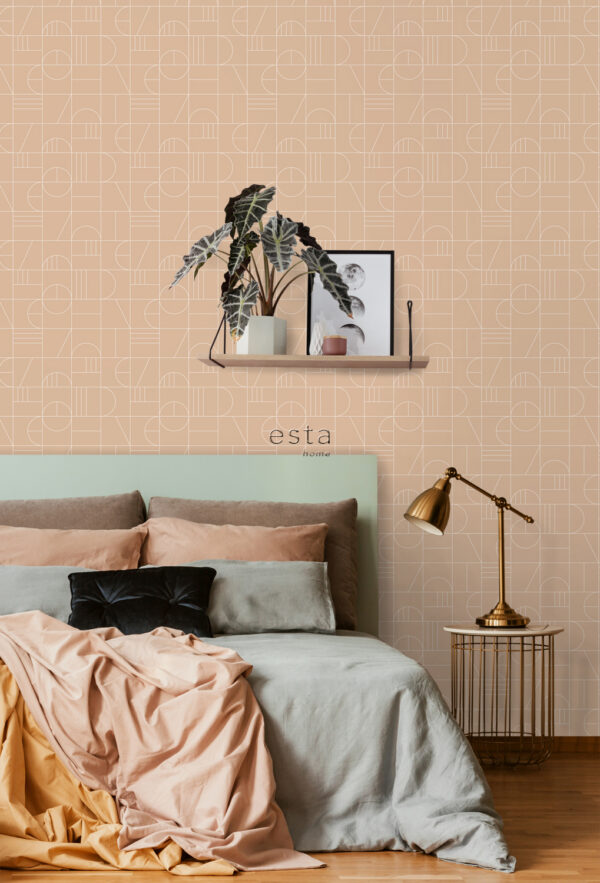 ESTAhome tapeet art deco motiiv - virsikuroosa ja valge