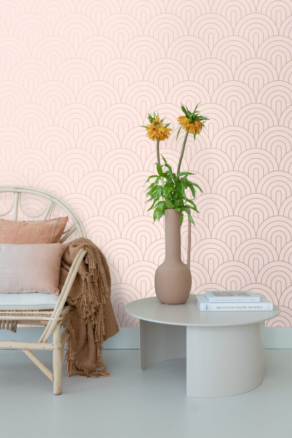 ESTAhome tapeet art deco kaared - pehme roosa ja roosakuld