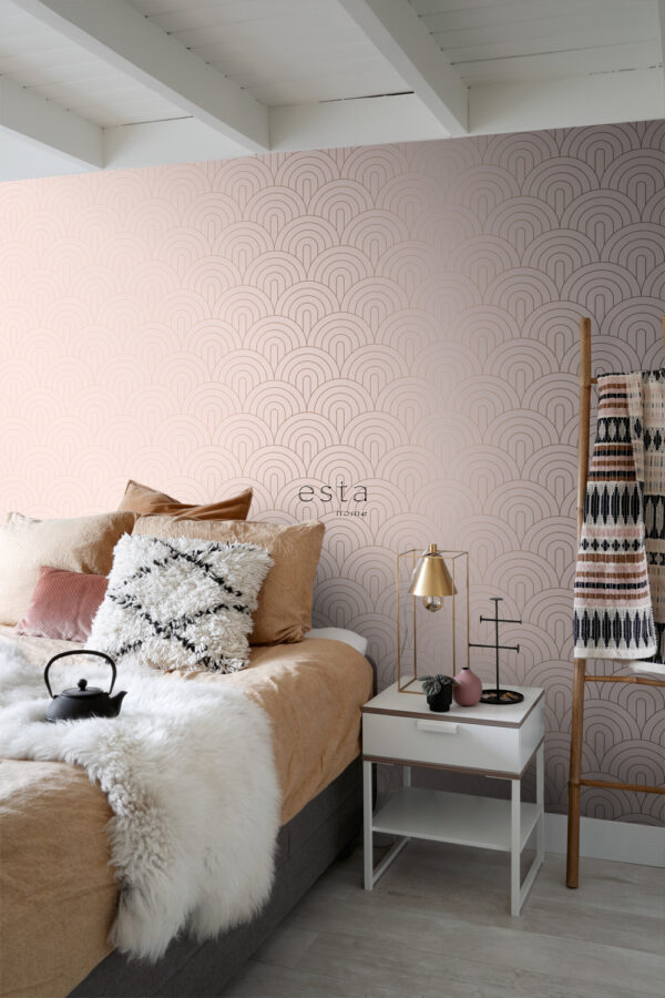 ESTAhome tapeet art deco kaared - pehme roosa ja roosakuld