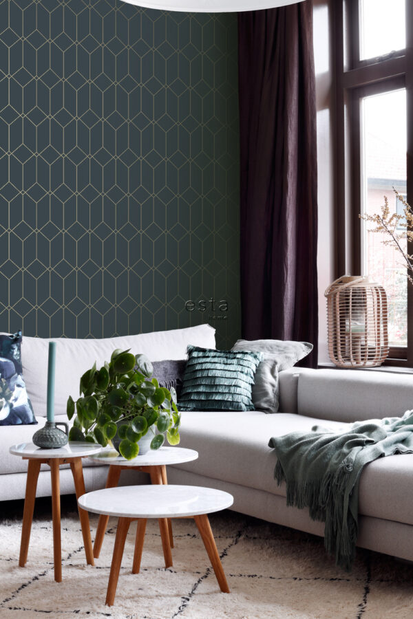 ESTAhome tapeet art deco motiiv - tumesinine ja kuld