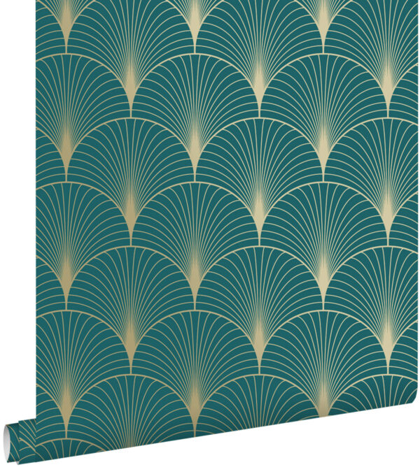 ESTAhome tapeet art deco motiiv - türkiissinine ja kuld
