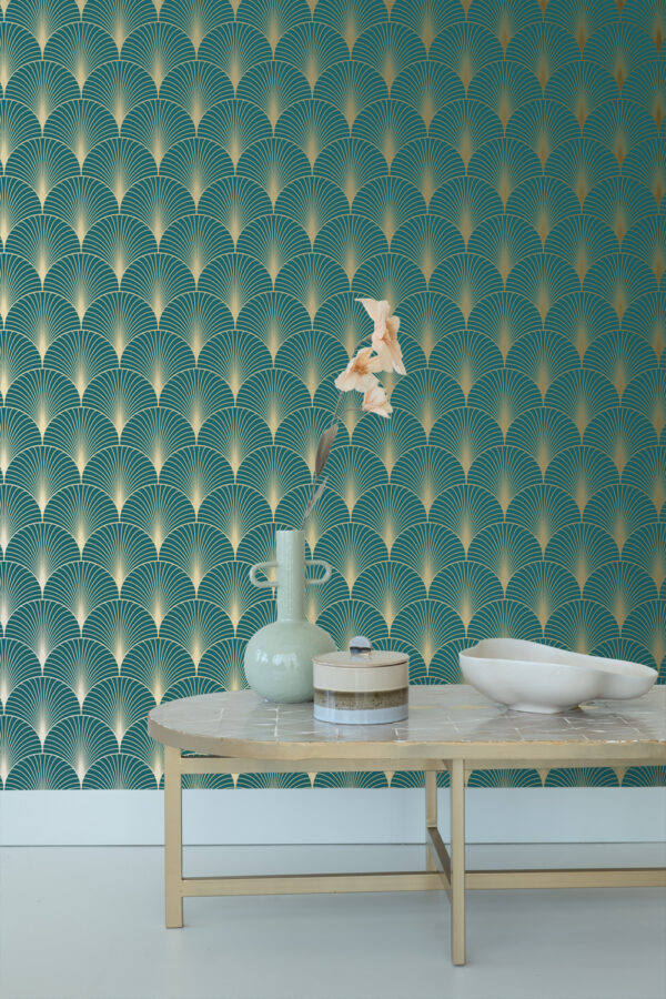 ESTAhome tapeet art deco motiiv - türkiissinine ja kuld