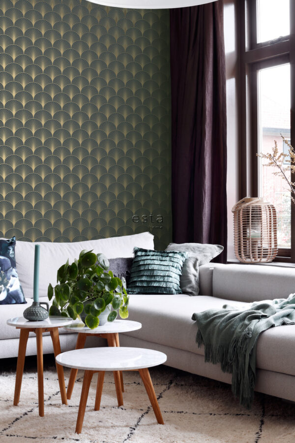 ESTAhome tapeet art deco motiiv - tumesinine ja kuld