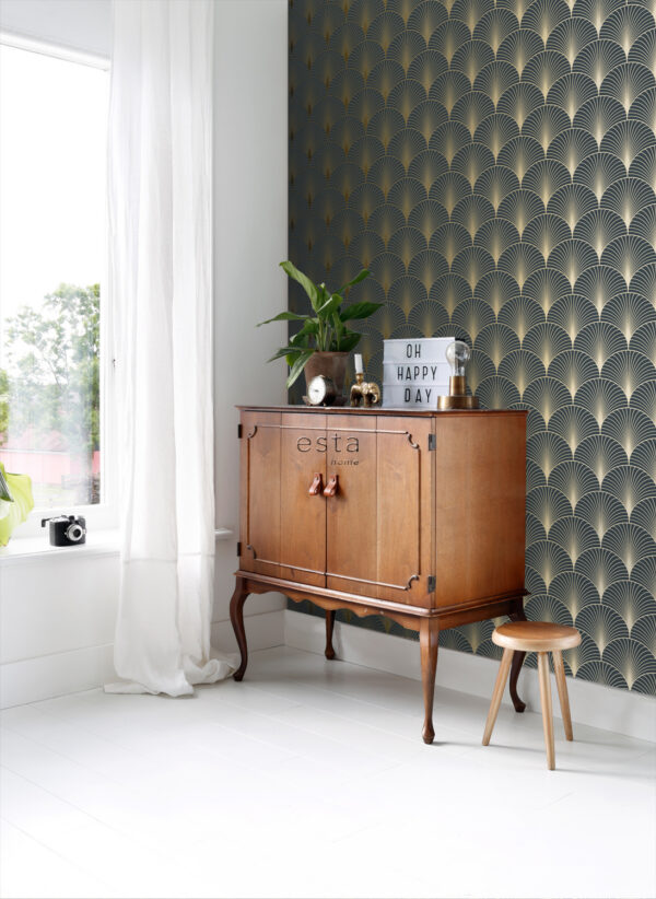ESTAhome tapeet art deco motiiv - tumesinine ja kuld