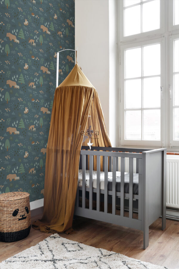 ESTAhome tapeet mets loomadega - hallikas sinine