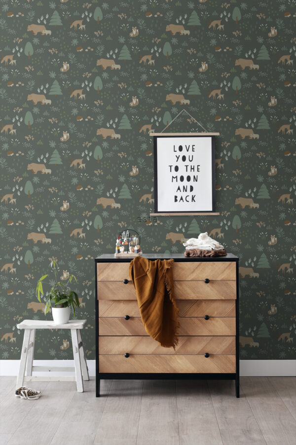 ESTAhome tapeet mets loomadega - tume roheline