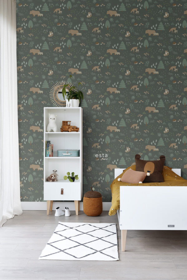 ESTAhome tapeet mets loomadega - tume roheline