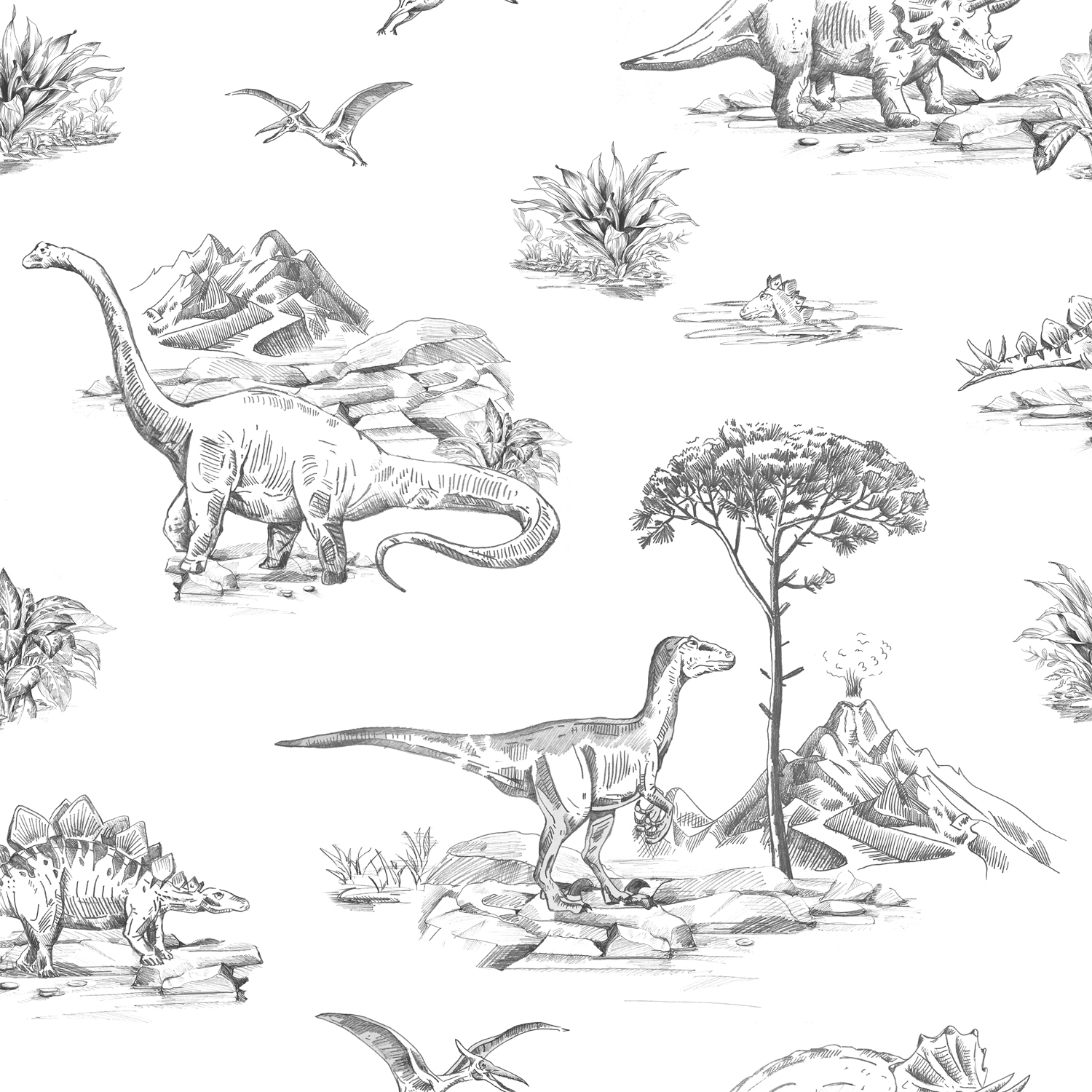ESTAhome tapeet dinosaurused - mustvalge