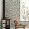 ESTAhome tapeet vintage lilled hallikas mintroheline ja pehme roosa