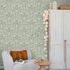 ESTAhome tapeet lilled ja linnud art nouveau stiilis hallikasroheline