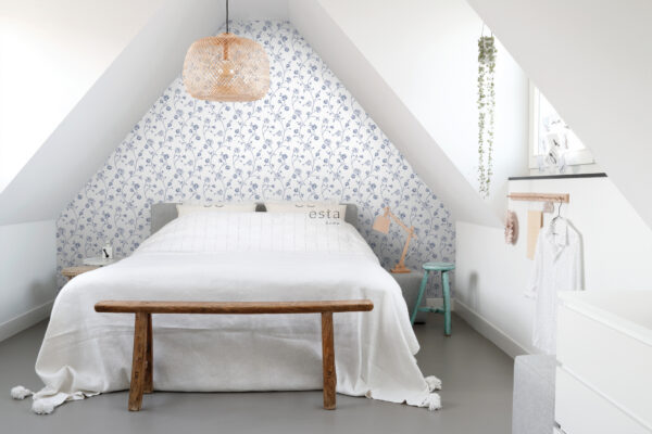 ESTAhome toile de Jouy roosid tapeet - valge ja sinine