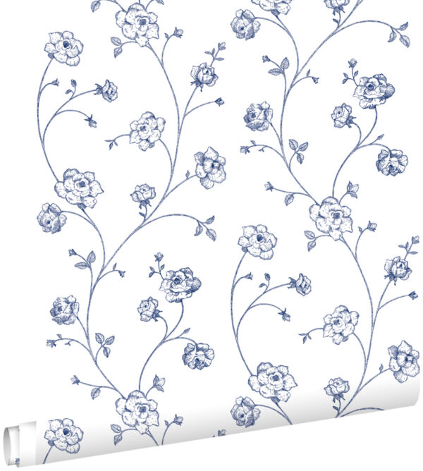 ESTAhome toile de Jouy roosid tapeet - valge ja sinine