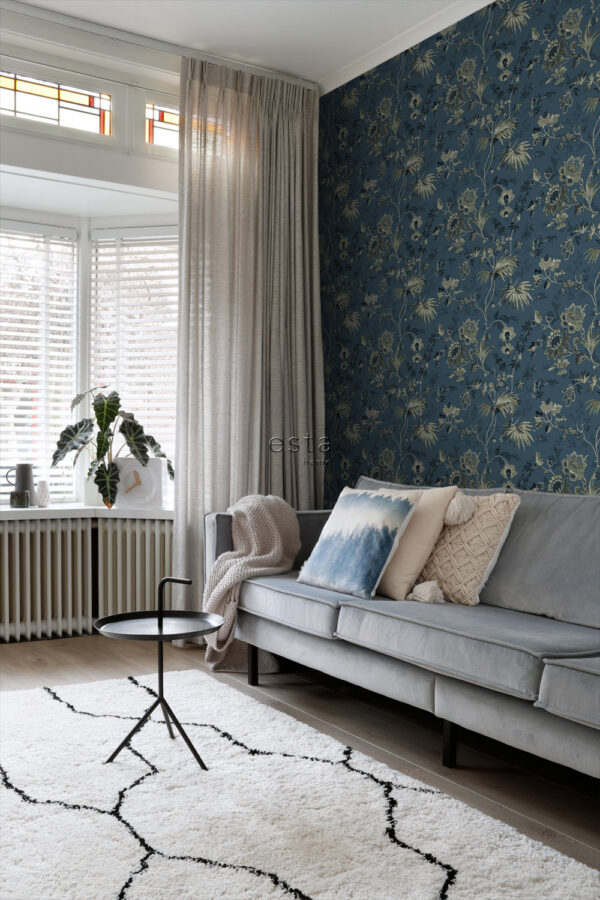 ESTAhome tapeet vintage lilled - tumesinine ja oliivroheline