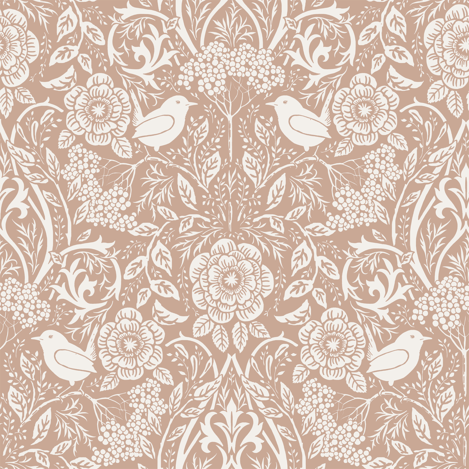ESTAhome tapeet lilled ja linnud art nouveau stiilis alasti ja valge