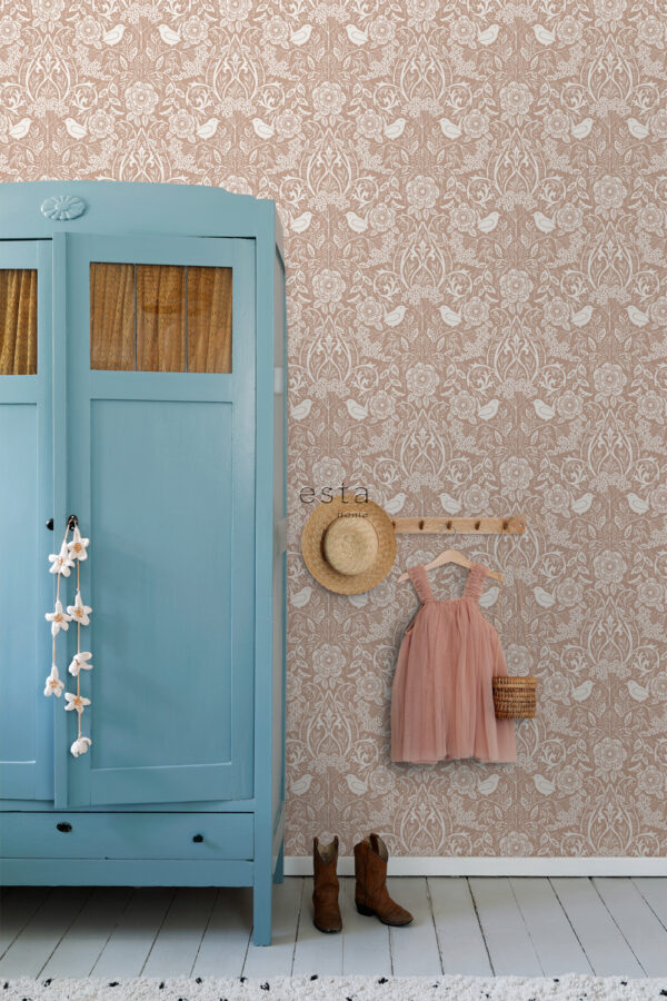 ESTAhome tapeet lilled ja linnud art nouveau stiilis alasti ja valge