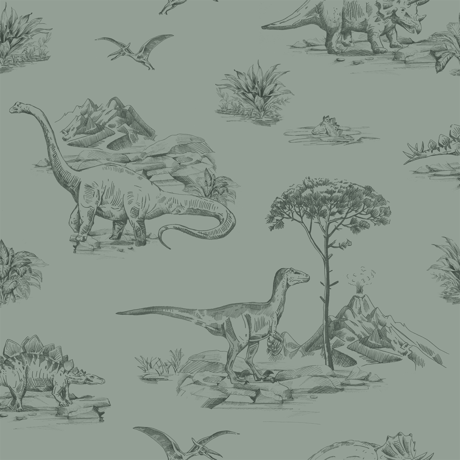 ESTAhome tapeet dinosaurused - hallikasroheline