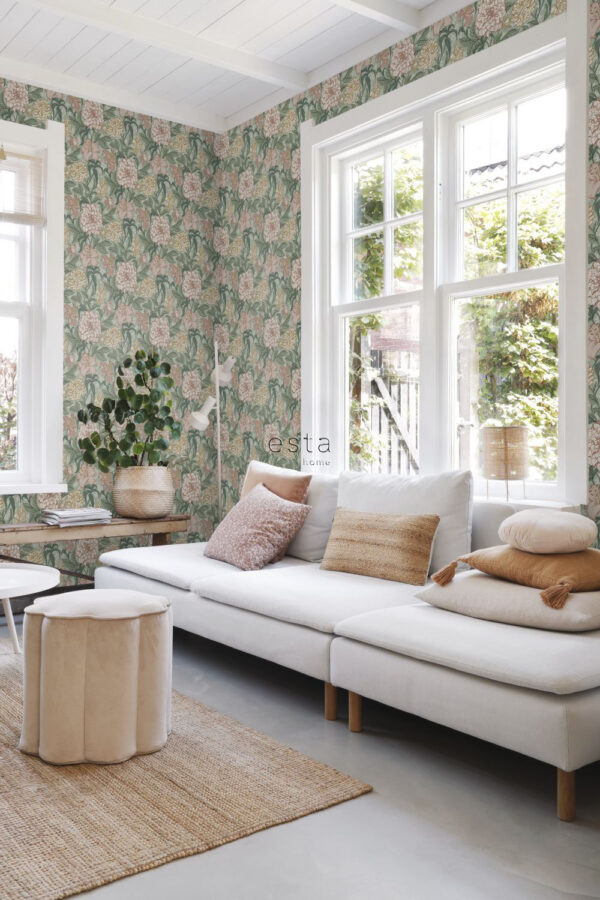 ESTAhome tapeet vintage lilled - roheline ja antiikroosa