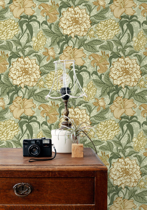 ESTAhome tapeet vintage lilled - roheline ja sinepikollane