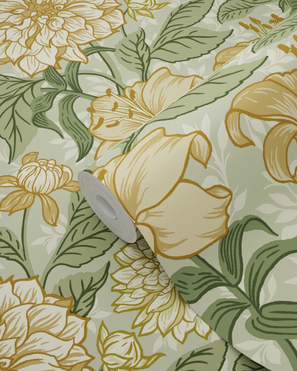 ESTAhome tapeet vintage lilled - roheline ja sinepikollane