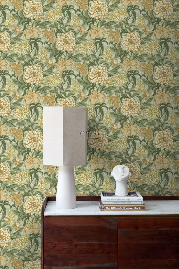 ESTAhome tapeet vintage lilled - roheline ja sinepikollane