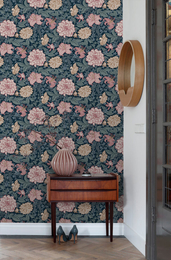 ESTAhome tapeet vintage lilled - sinine ja antiikroosa