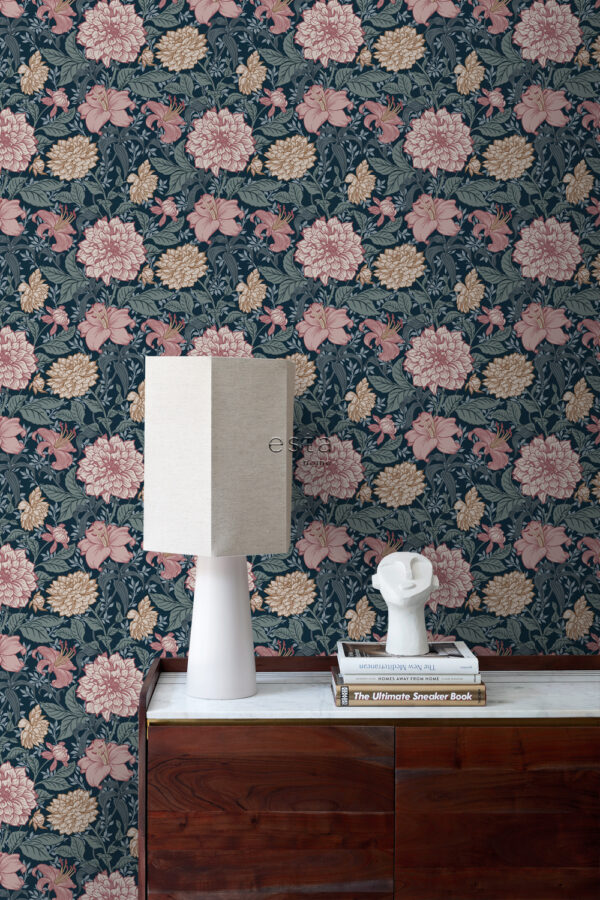 ESTAhome tapeet vintage lilled - sinine ja antiikroosa