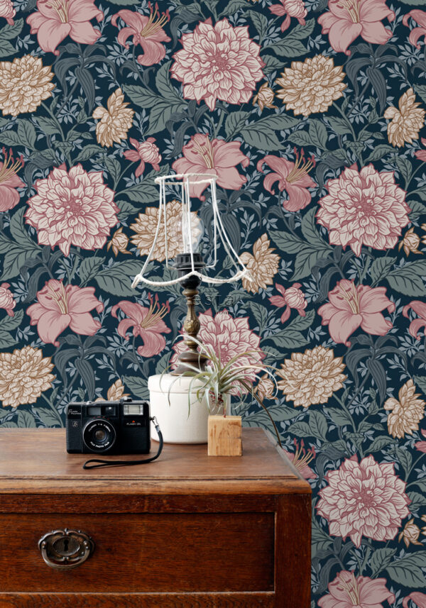 ESTAhome tapeet vintage lilled - sinine ja antiikroosa