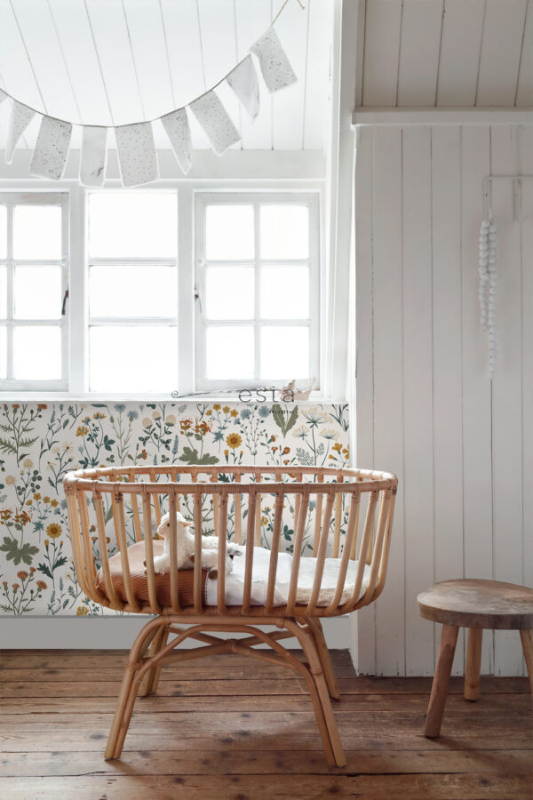 ESTAhome tapeet metsikud lilled - sinepikollane, hallikasroheline ja vintage sinine