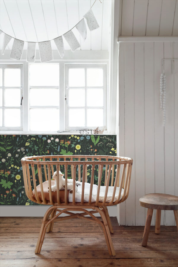 ESTAhome tapeet metsikud lilled mitmevärviline mustal