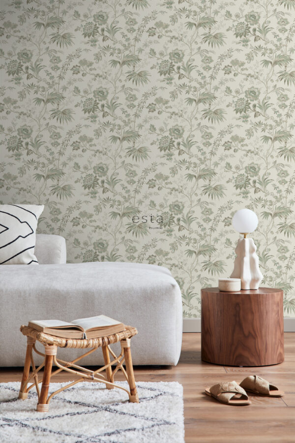 ESTAhome tapeet vintage lilled - kreemjas beež ja hallikas roheline