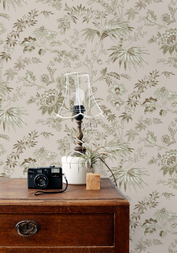 ESTAhome tapeet vintage lilled - antiikroosa ja oliivroheline