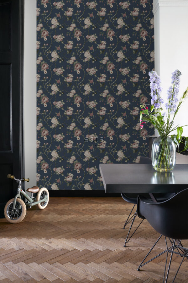 ESTAhome tapeet vintage lilled - tumesinine ja antiikroosa