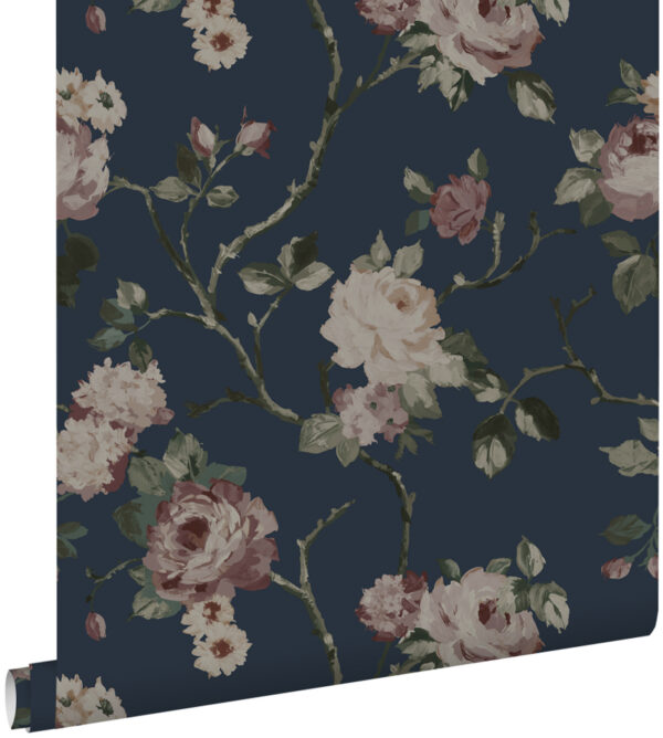 ESTAhome tapeet vintage lilled - tumesinine ja antiikroosa
