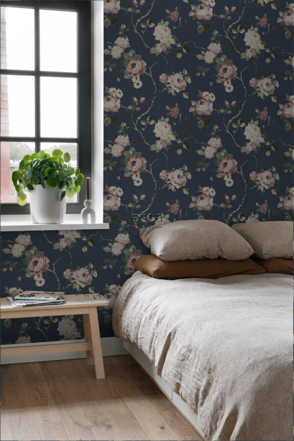 ESTAhome tapeet vintage lilled - tumesinine ja antiikroosa