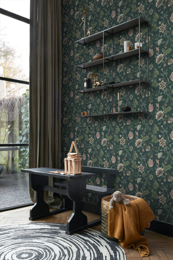 ESTAhome vintage lilled tapeet - antratsiithall ja roheline