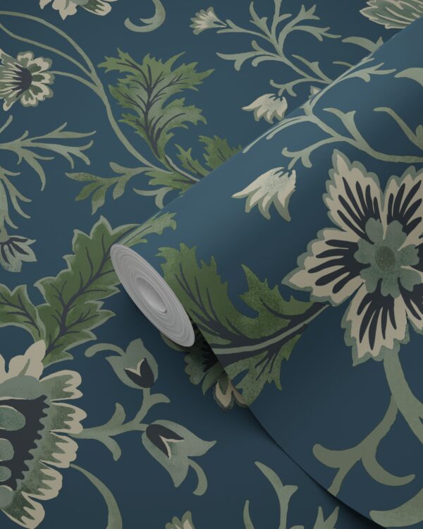 ESTAhome tapeet vintage lilled - tumesinine ja roheline