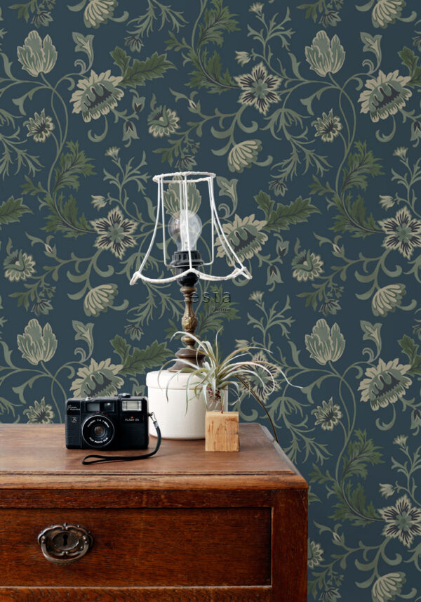 ESTAhome tapeet vintage lilled - tumesinine ja roheline