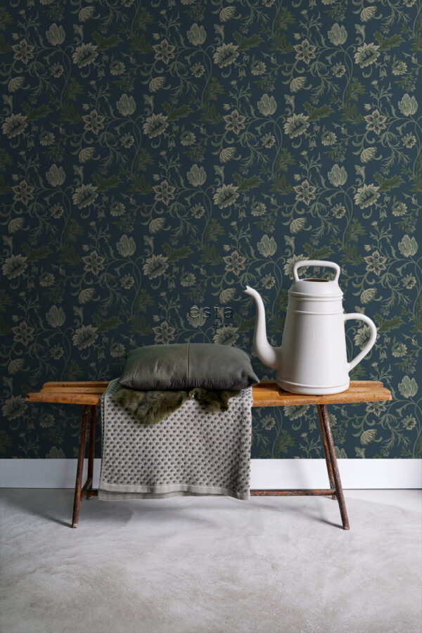 ESTAhome tapeet vintage lilled - tumesinine ja roheline