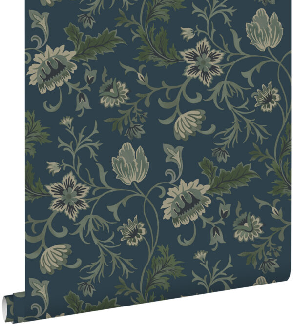 ESTAhome tapeet vintage lilled - tumesinine ja roheline