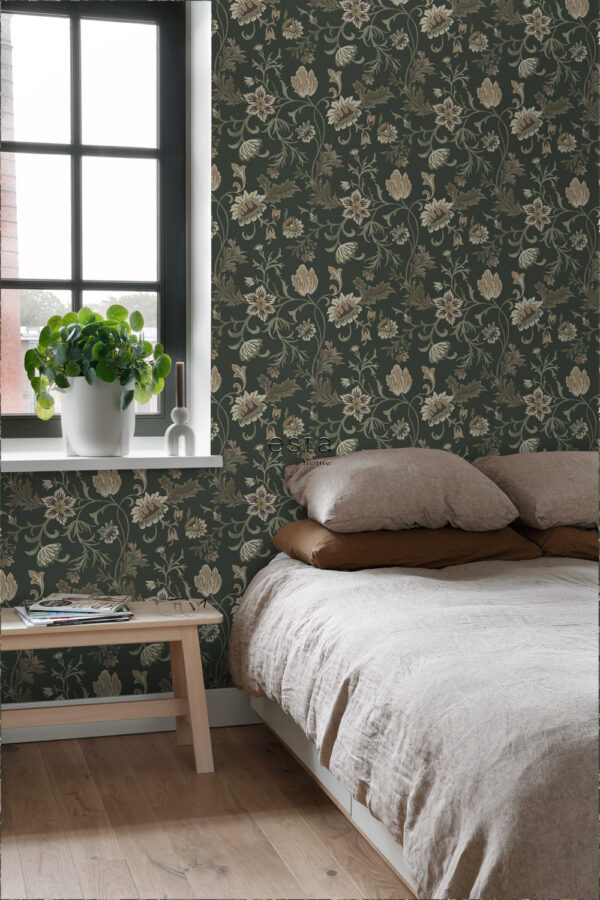 ESTAhome tapeet vintage lilled - must ja roheline