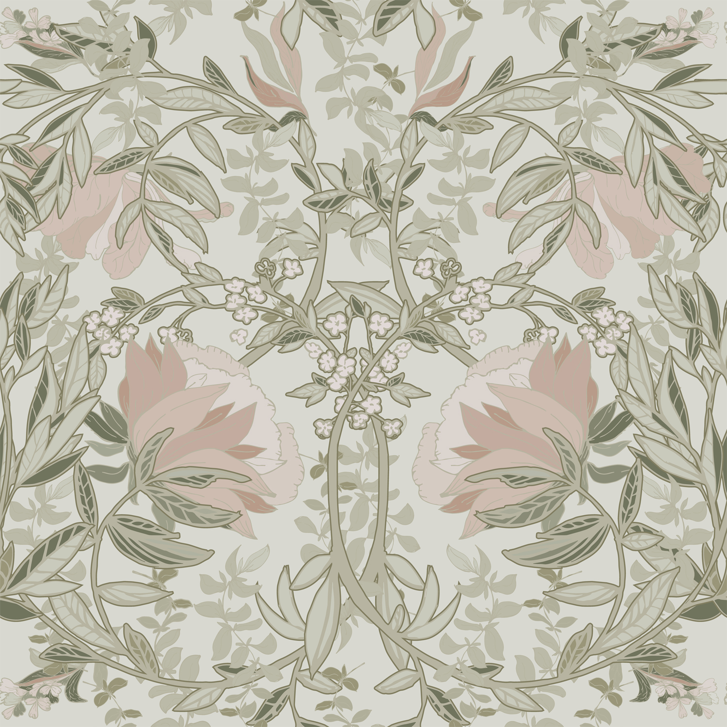 ESTAhome tapeet vintage lilled art nouveau stiilis - liivbeež ja antiikroosa