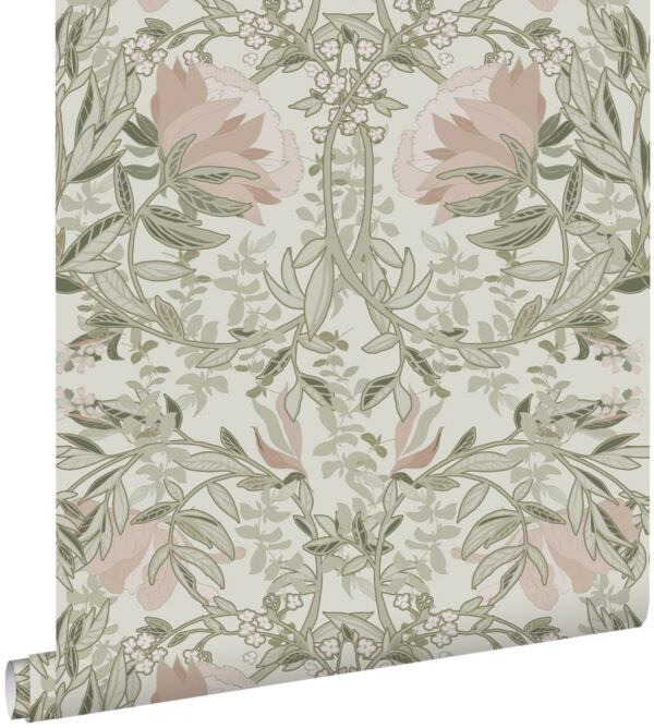 ESTAhome tapeet vintage lilled art nouveau stiilis - liivbeež ja antiikroosa