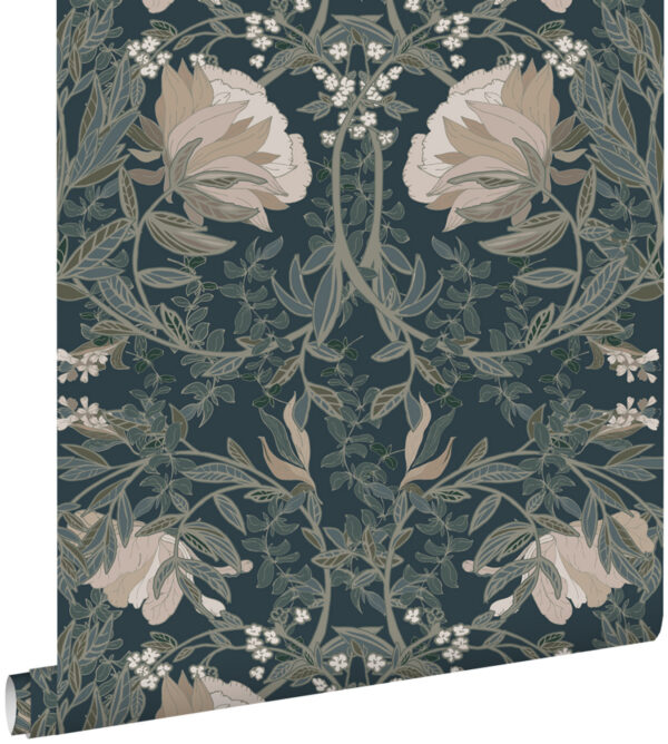 ESTAhome tapeet vintage lilled art nouveau stiilis - tumesinine