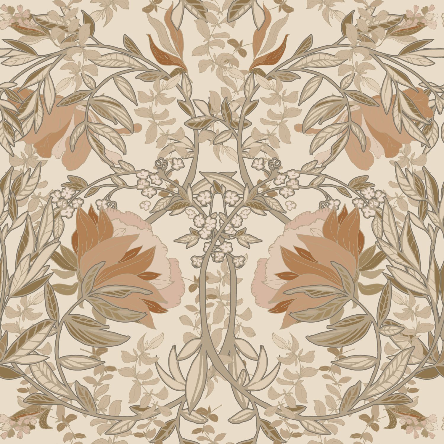 ESTAhome tapeet vintage lilled art nouveau stiilis - helebeež ja antiikroosa