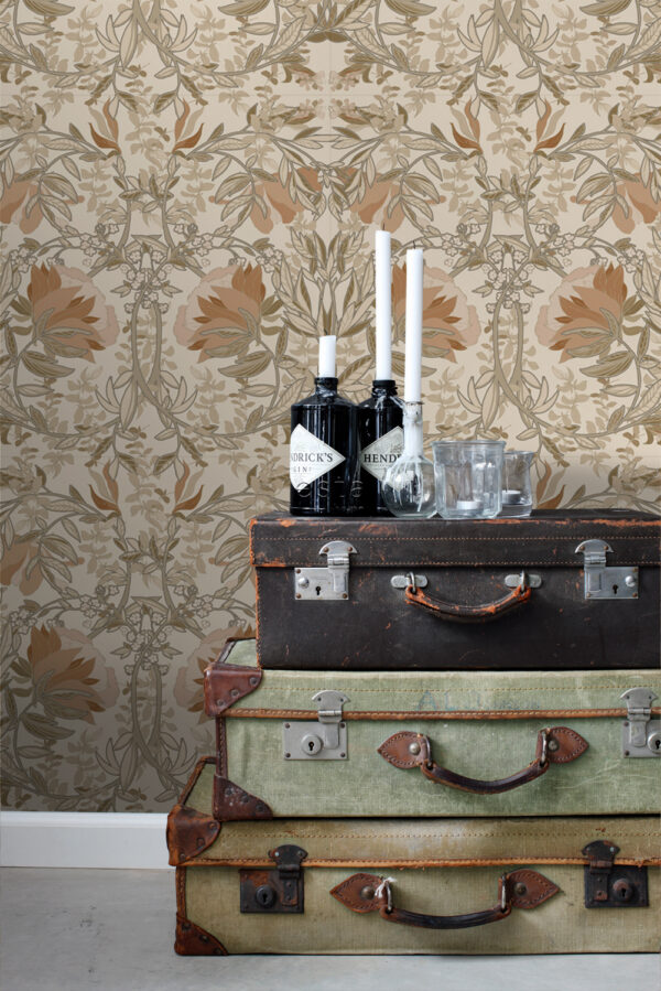 ESTAhome tapeet vintage lilled art nouveau stiilis - helebeež ja antiikroosa