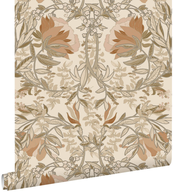 ESTAhome tapeet vintage lilled art nouveau stiilis - helebeež ja antiikroosa